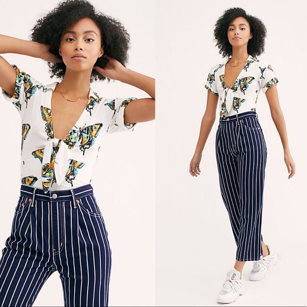 NWT Free People Ready Set Sail butterfly ivory top